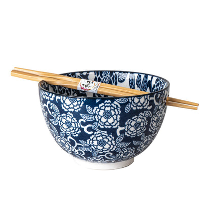 Botan Flower Design Bowl With Chopsticks