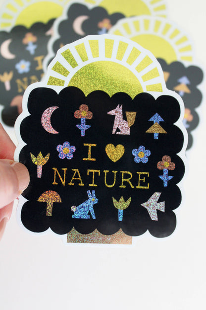 I Love Nature glitter vinyl sticker, close-up detail 5 — PABOOM
