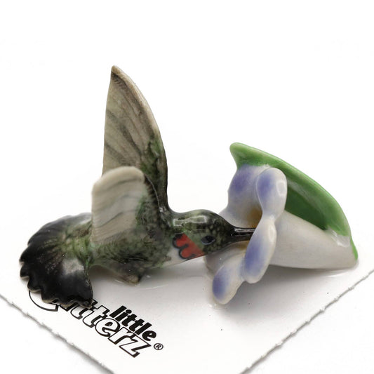Ruby Hummingbird on Flower Porcelain Miniature
