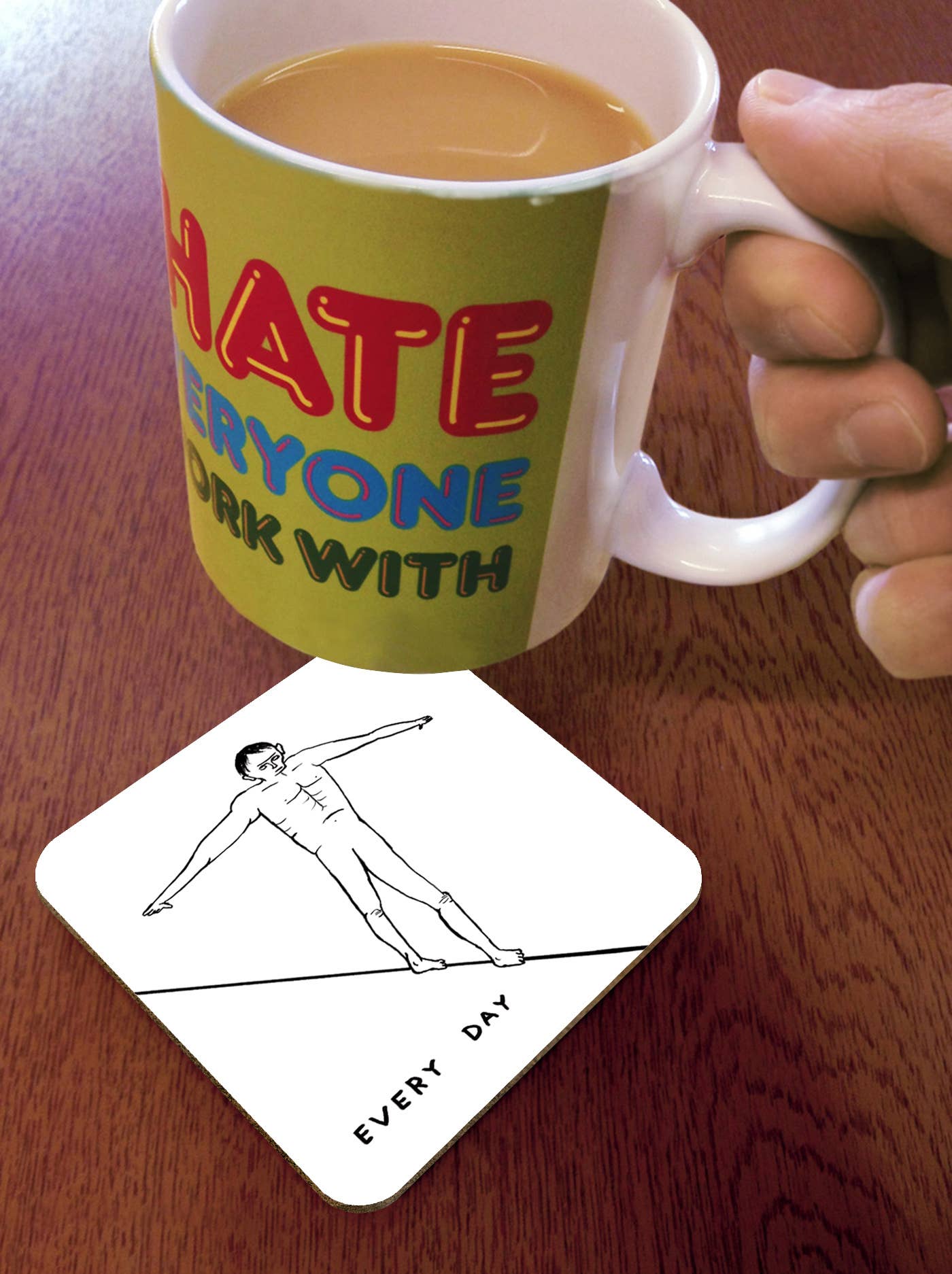 David Shrigley x Brainbox Candy Everyday Tightrope coaster, cork-backed melamine - PABOOM