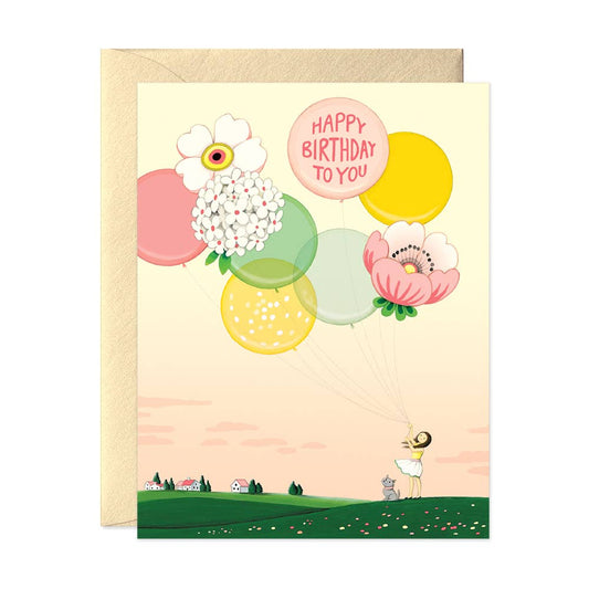 Floral Balloons Birthday Greeting Card