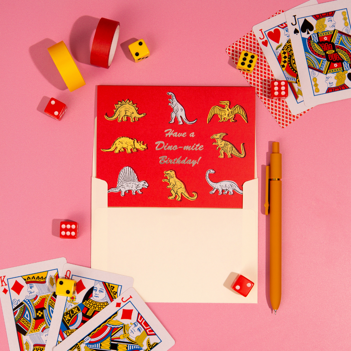 Dino-mite Birthday foil greeting card - packaging view - PABOOM