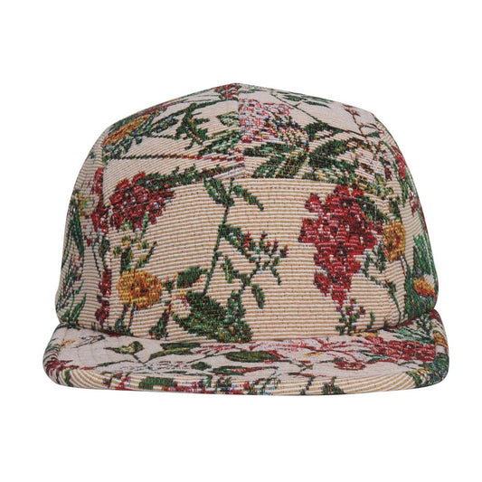 Bold Floral Jacquard 5 Panel Hat Camp Cap - Beige