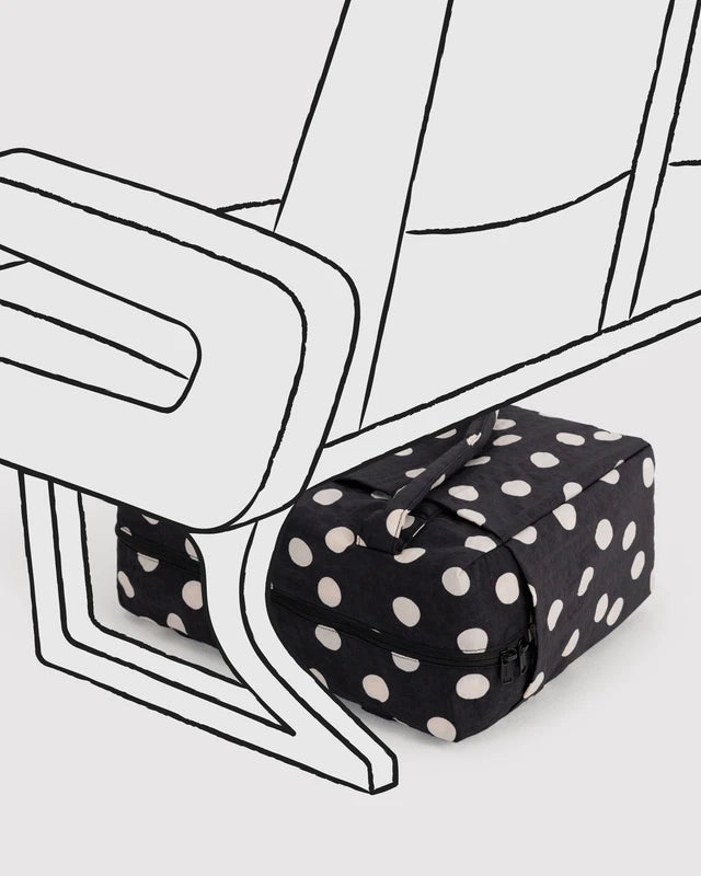 BAGGU Small Cloud Carry-On Black and Cream Polka Dot side profile - PABOOM