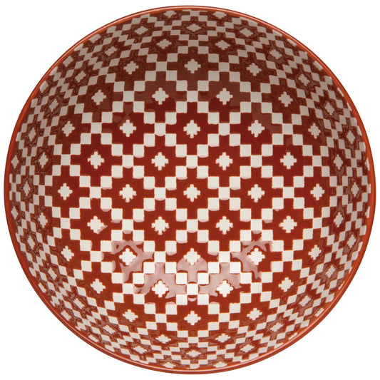 Large terracotta serving bowl with a white checkerboard pattern inside and a rust-toned rim - PABOOM