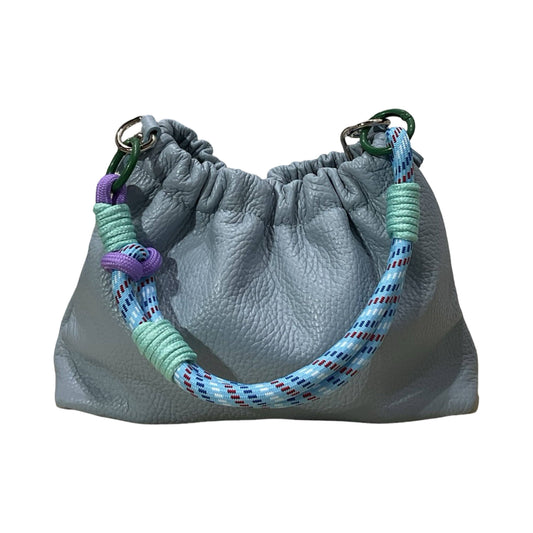 Grained Leather Shoulder Bag Plissa - Light Blue