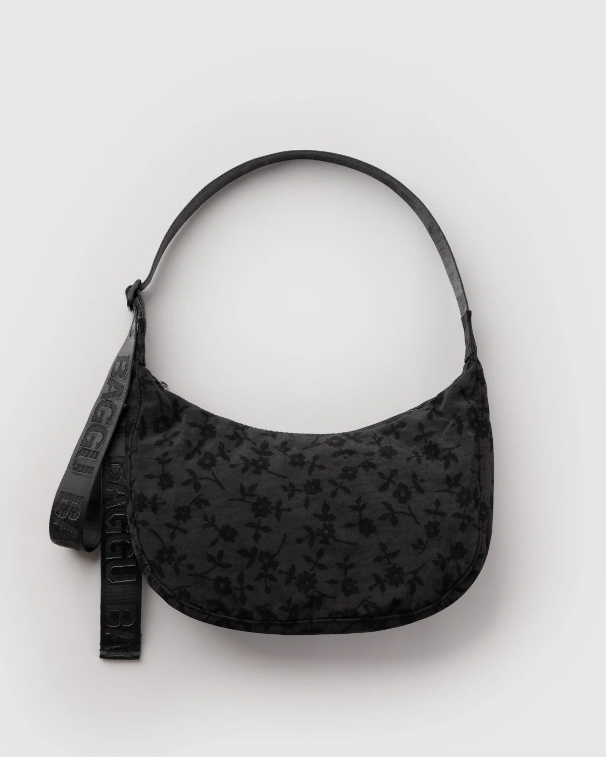 BAGGU Medium Nylon Crescent Bag - Charcoal Ditsy Floral