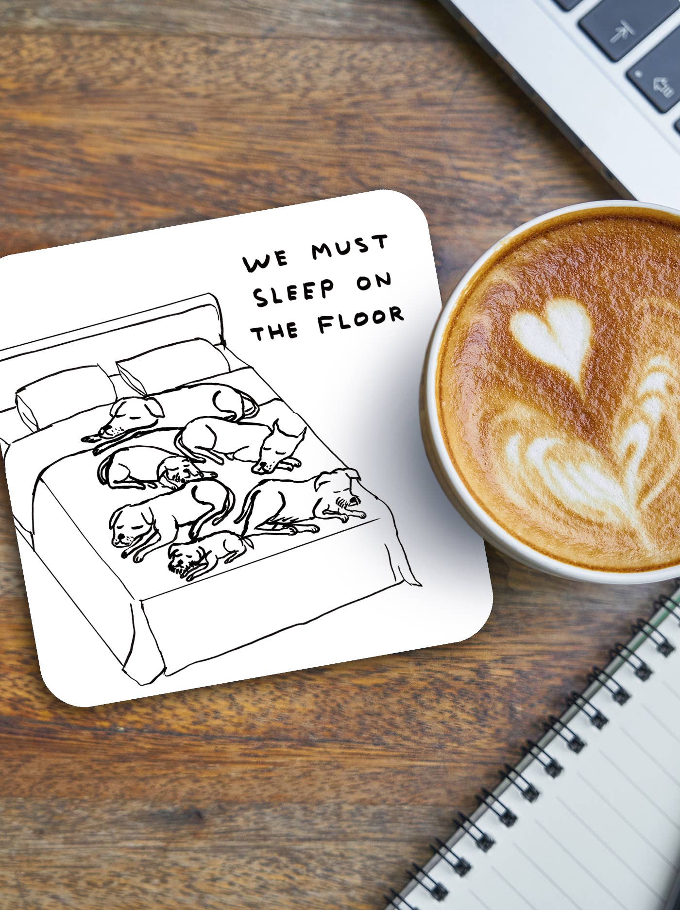 David Shrigley x Brainbox Candy Sleep on the Floor coaster, cork-backed melamine - PABOOM