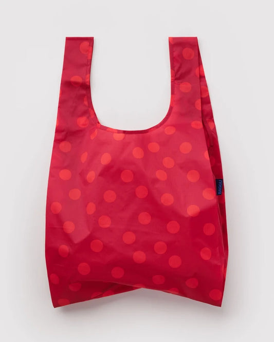 BAGGU Standard Baggu reusable bag in Red Polka Dot print folded flat - PABOOM