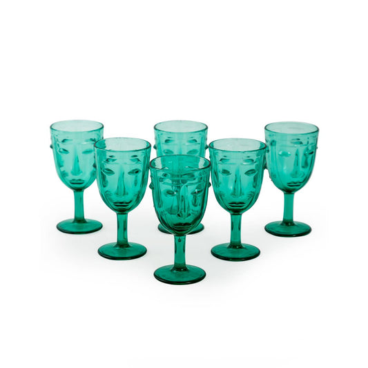 Teal Face Wine Glass