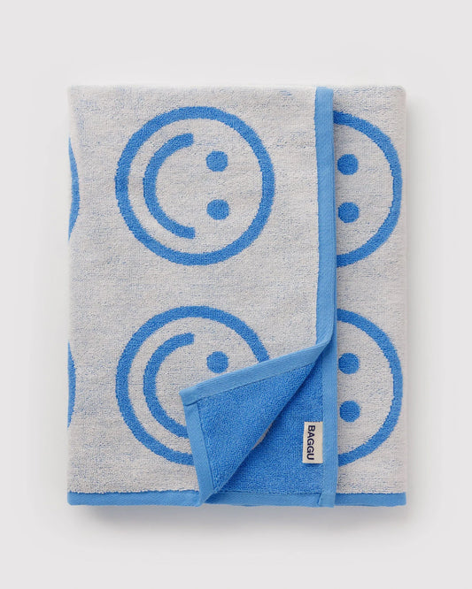 BAGGU Organic Cotton Bath Towel - Sky Blue Happy