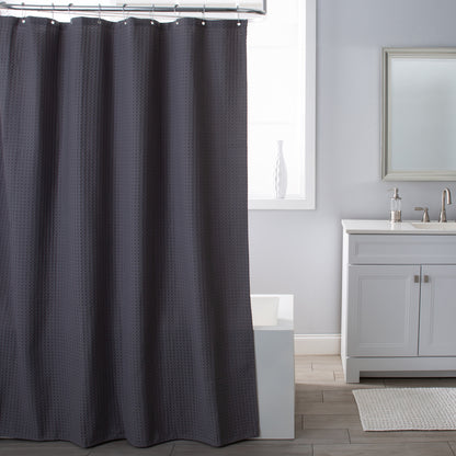Belgian Waffle Shower Curtain Poly/Cot Grey