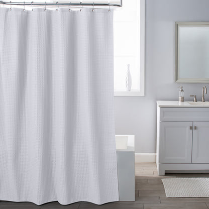 Belgium Waffle Shower Curtain White