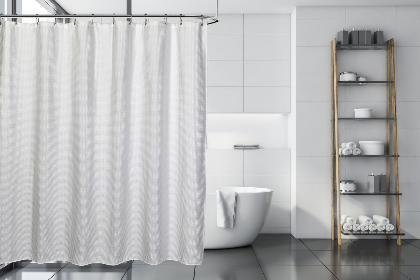 Belgium Waffle Shower Curtain White