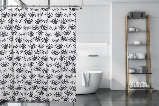Winking Eye Shower Curtain Wht/Blk