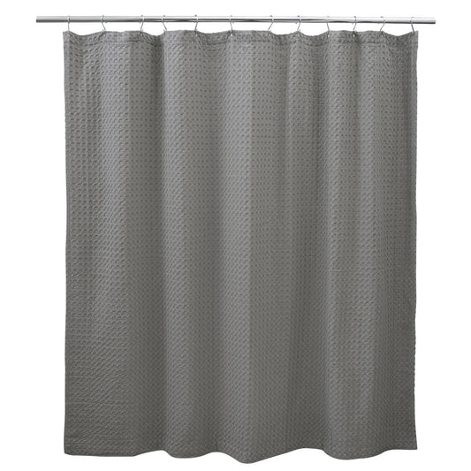 Chunky Waffle Shower Curtain Cotton Grey