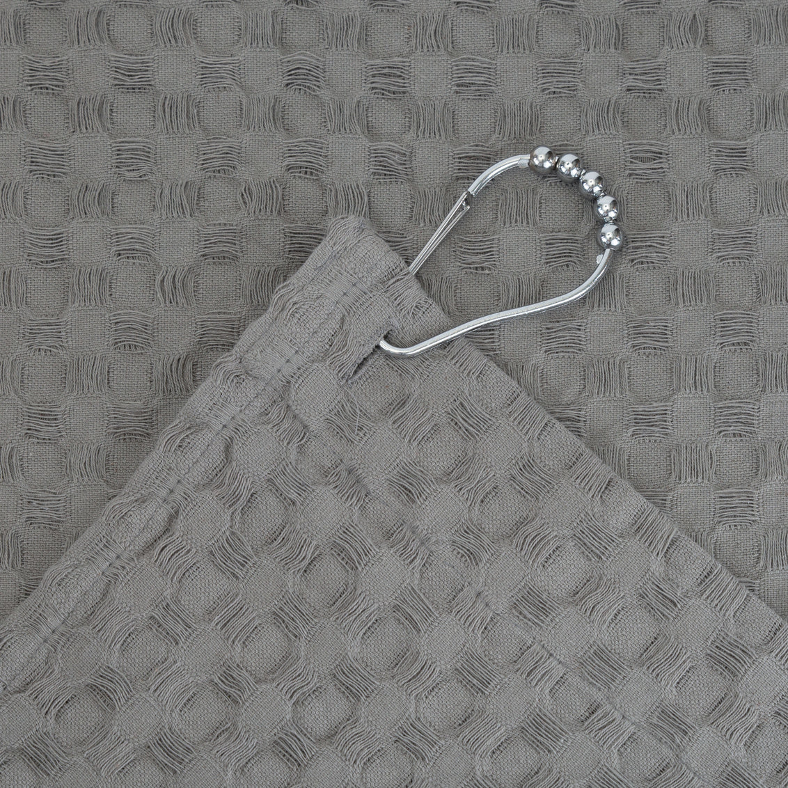Chunky Waffle Shower Curtain Cotton Grey