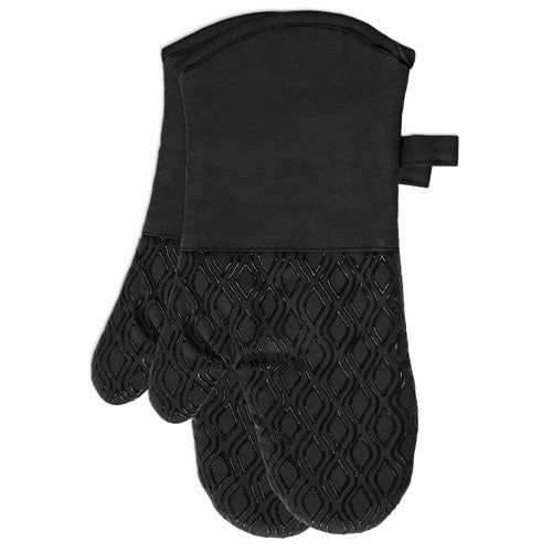 Black cotton twill oven mitt with textured silicone grip - PABOOM