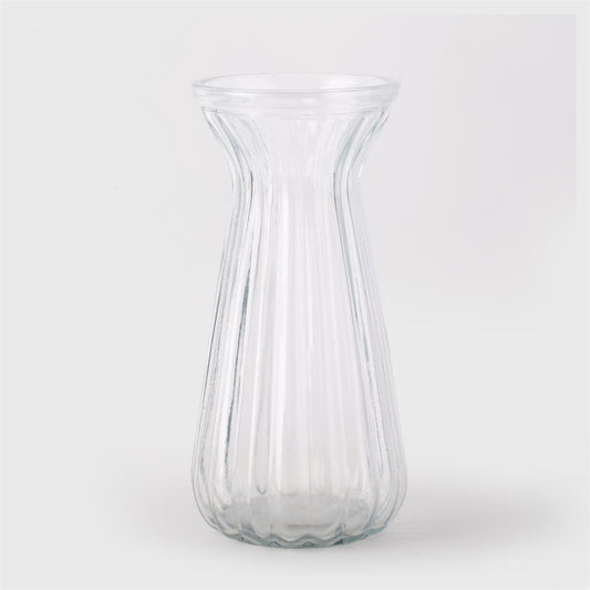 Clear ribbed trumpet glass vase with a flared top - PABOOM
