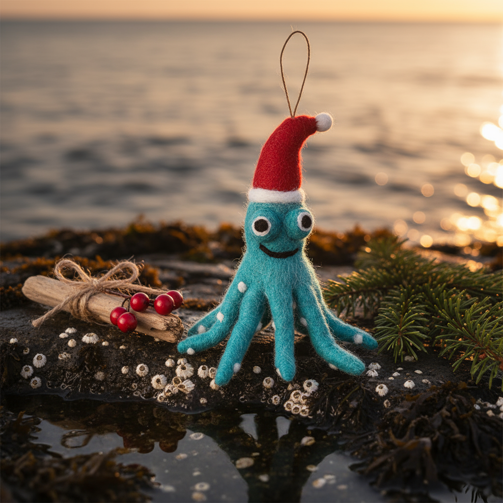 Handmade Felt Biodegradable Christmas Octopus Decoration