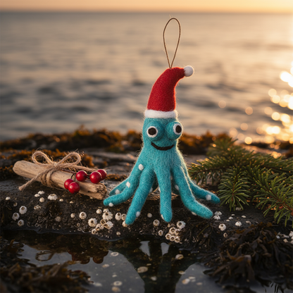 Handmade Felt Biodegradable Christmas Octopus Decoration