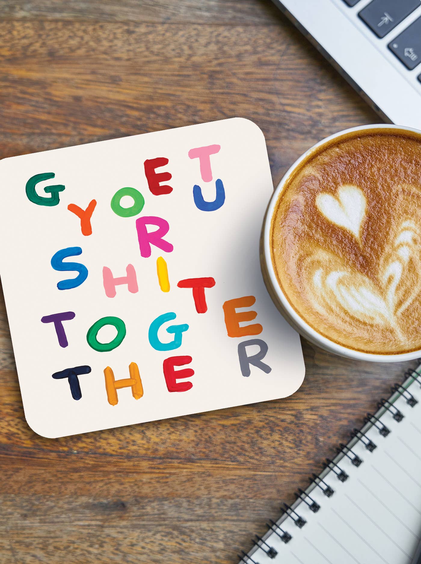 David Shrigley x Brainbox Candy Get Shit Together coaster, cork-backed melamine - PABOOM