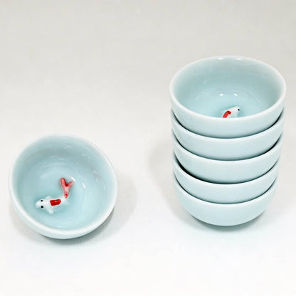 Koi Fish Kung Fu Tea Cups Set Sky Blue