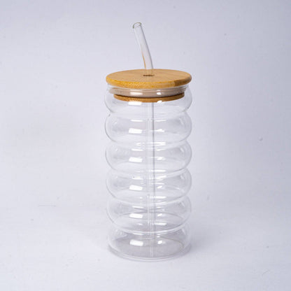 Glass Tea Cup with Lid and Straw