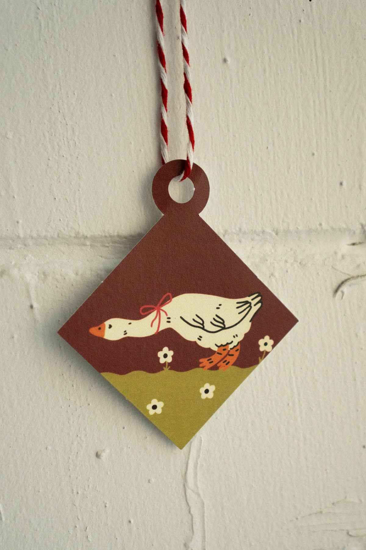 Holiday Goose card, back of ornament with decorative stamp
