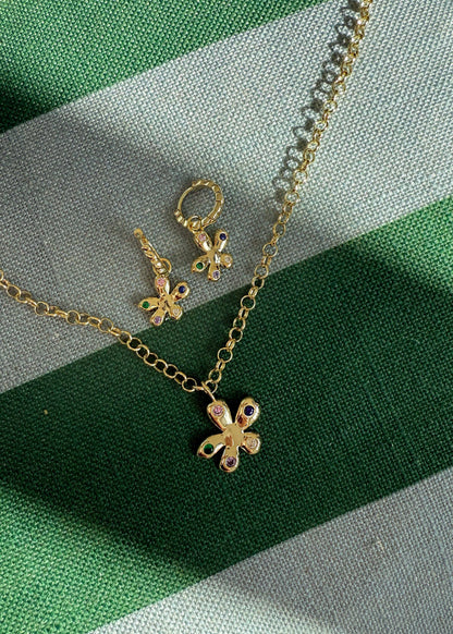 Wildflower Charm Twisted Hoop Earrings - Gold