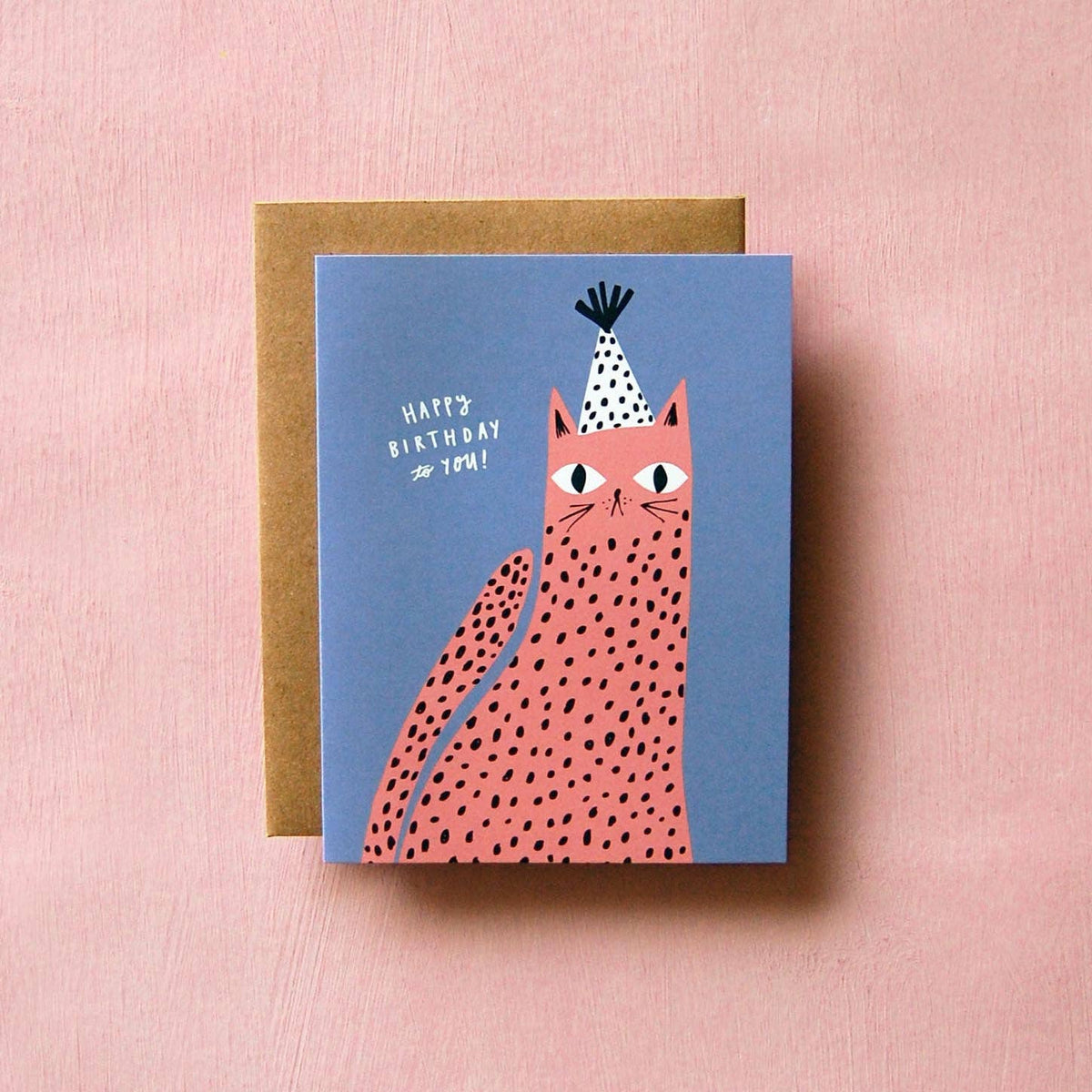 Spotted Cat birthday card with kraft envelope - PABOOM