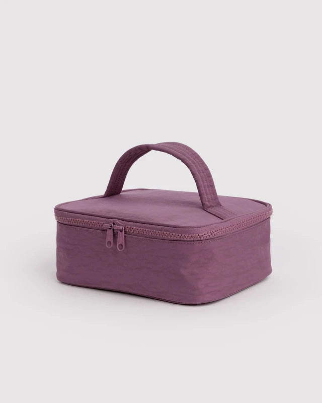 BAGGU Small Cosmetic Case in Wild Plum print with piped silhouette and zip closure - PABOOM