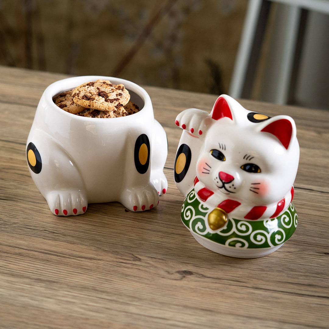 Maneki Neko cookie jar displayed on a kitchen counter