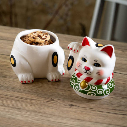 Maneki Neko cookie jar displayed on a kitchen counter