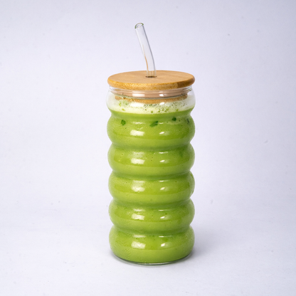 Glass Tea Cup with Lid and Straw