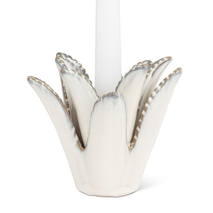Blue-green stoneware agave taper holder, additional angle