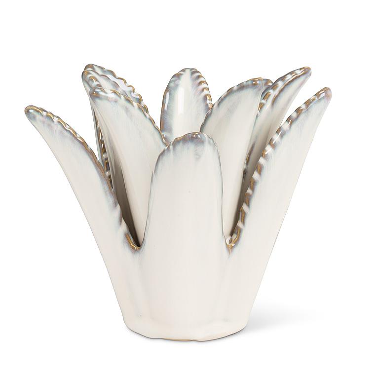 Blue-green stoneware agave taper holder, additional angle