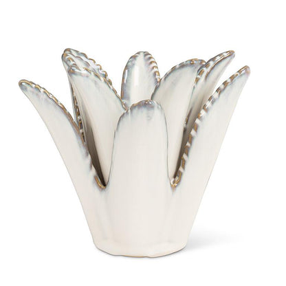 Blue-green stoneware agave taper holder, additional angle