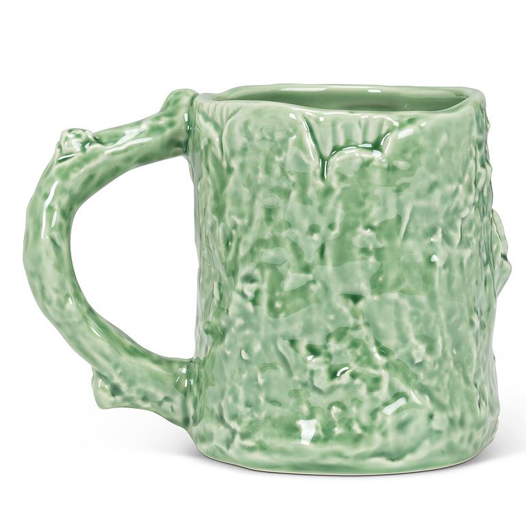 Bark-textured stoneware tree mug with squirrel, additional angle