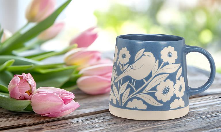 Leaves + Birds Wide Base Mug
