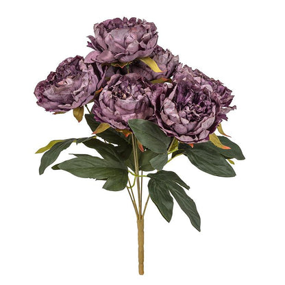Bouquet of 7 artificial open peony blooms in purple, 17 inches long