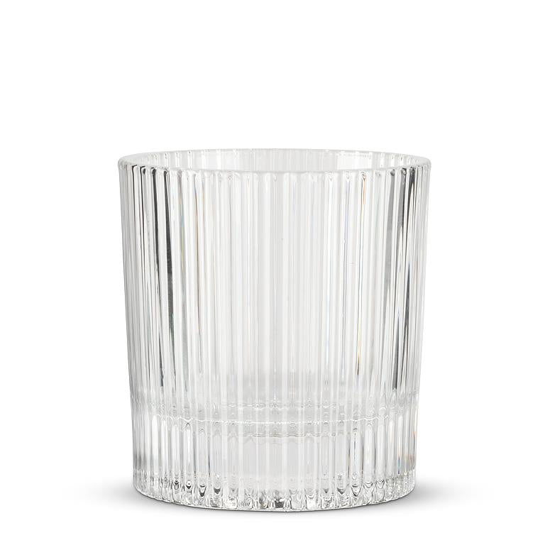 Clear glass tumbler with vertical optic ribbing, 3.5 inches tall