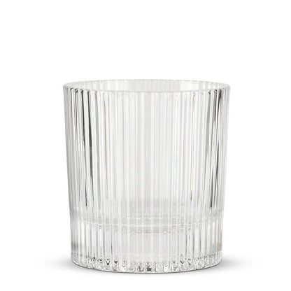Clear glass tumbler with vertical optic ribbing, 3.5 inches tall