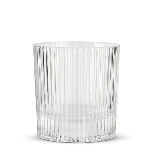 Clear glass tumbler with vertical optic ribbing, 3.5 inches tall