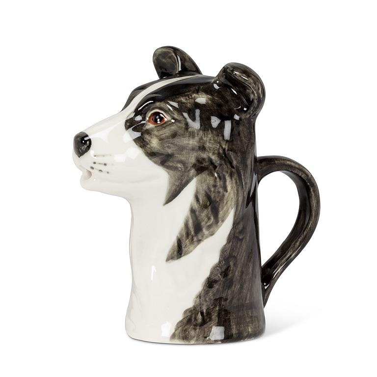 Black and white ceramic jug shaped like a Border Collie, 4.5 inches tall