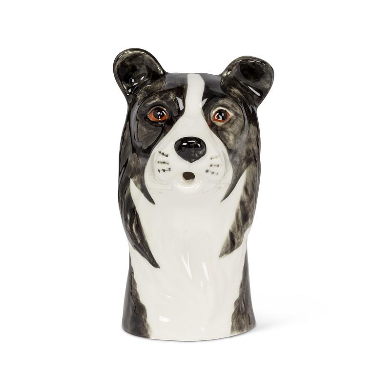 Black and white ceramic Border Collie jug, additional angle