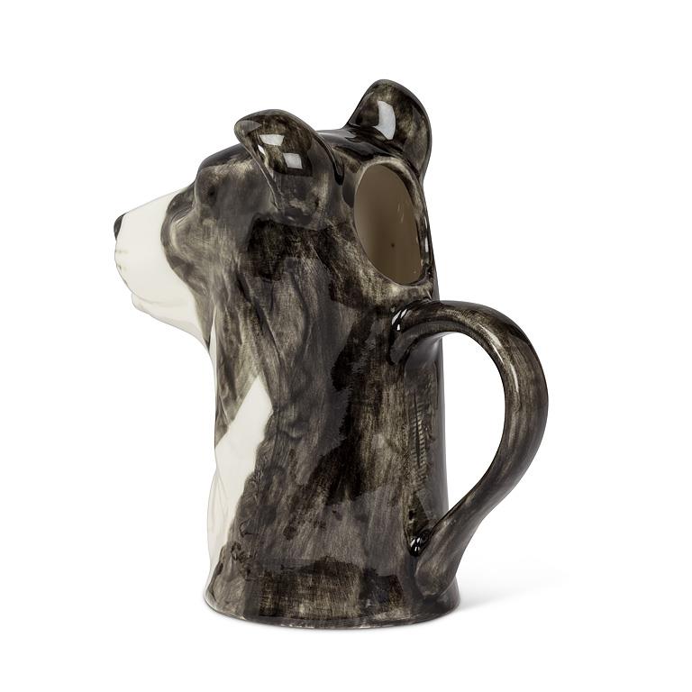 Black and white ceramic Border Collie jug, additional angle