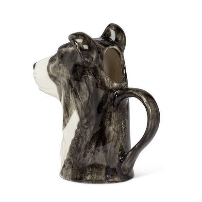 Black and white ceramic Border Collie jug, additional angle