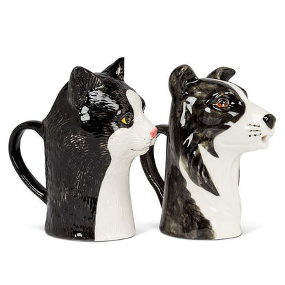 Black and white ceramic Border Collie jug, additional angle