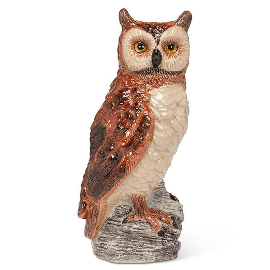 Tall Horned Owl Vase Brown